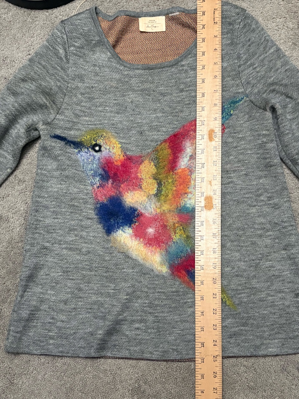 Anthropologie Starla Hoffman Heather Gray Sweater with Multitone Knit Accent